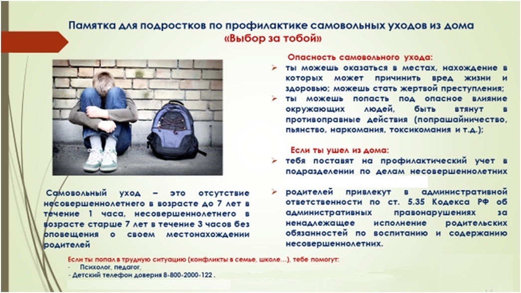 Памятка для родителей (самовольный уход из дома) нажмите для увелечения